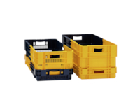 Bac gerbable emboîtable bicolore 47 litres fond ajouré parois ajourées - dimensions : L 600 x l. 400 x H 246 mm - coloris bleu/jaune en PEHD