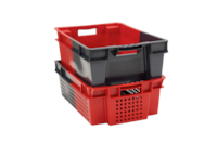 Bac gerbable emboîtable bicolore 32 litres fond ajouré parois ajourées - dimensions : L 600 x l. 400 x H 200 mm - coloris gris/rouge en PEHD