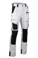 Pantalon stretch bicolore  68 % sergé, 30 % coton; 2% élasthanne - Tailles 36 à 54 - coloris Blanc / Gris Nuit